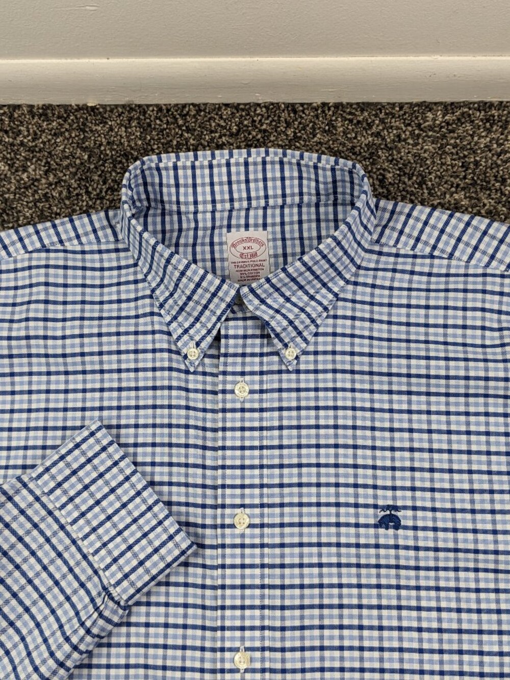 2023 Brooks Brothers Shirt Non Iron Stretch Oxford Tattersall Plaid L/S Mens 2XL